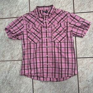 SOLD Men’s Semantic Design Japanese Western Pink Button Up Pearl Snaps Large
